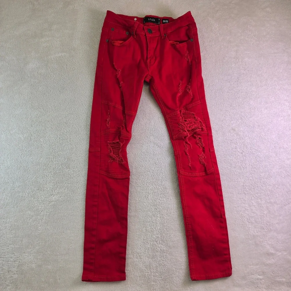 Spark Premium Denim Mens Distressed Moto Skinny Jeans 30x32 Ripped Biker Pants